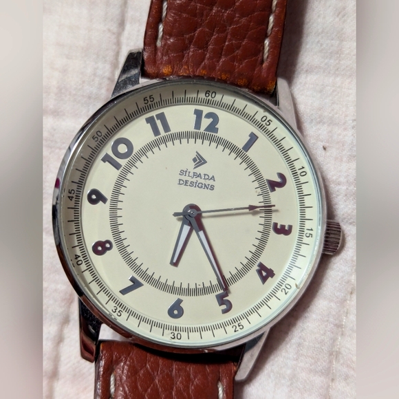 SILPADA ALL STAINLESS STEEL 3ATM LUMINOUS HANDS BROWN LEATHER STRAP MEN'S… 1 - Picture 1 of 11